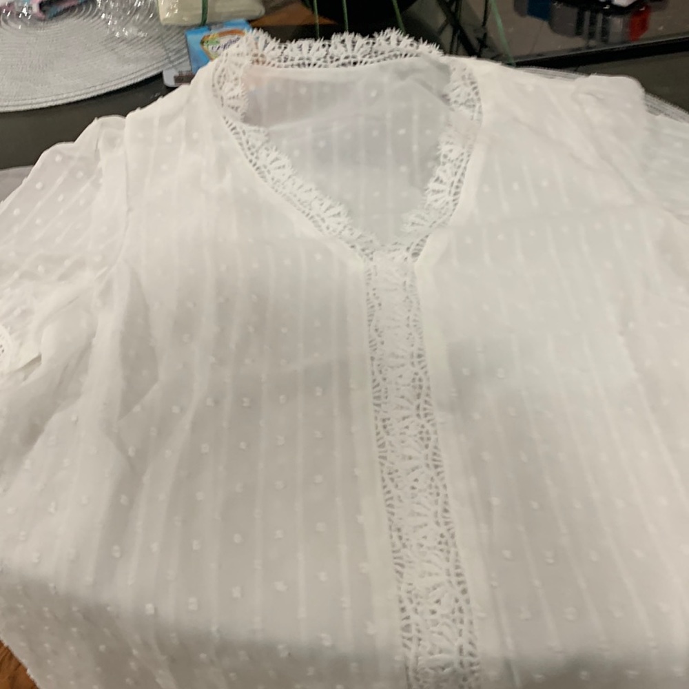 New white embroidery medium size women shirt